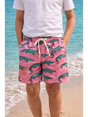 Chubbies Youth Swim Trunks Pink Alligator Print Size S 8-9 Lined Beach